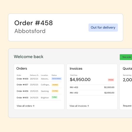 Website UI of the Yeowarra customer portal.