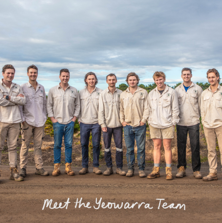 Group photo of Yeowarra employees with handwriting ‘Meet the Yeowarra Team’.